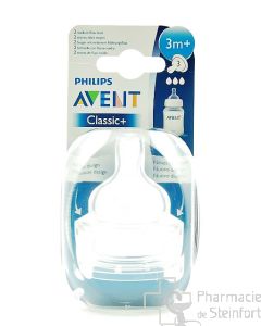 AVENT 2 TETINES CLASSIC+ SILICONE DEBIT MOYEN 3 TROUS