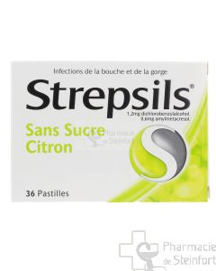 STREPSILS SANS SUCRE CITRON 36 PASTILLES